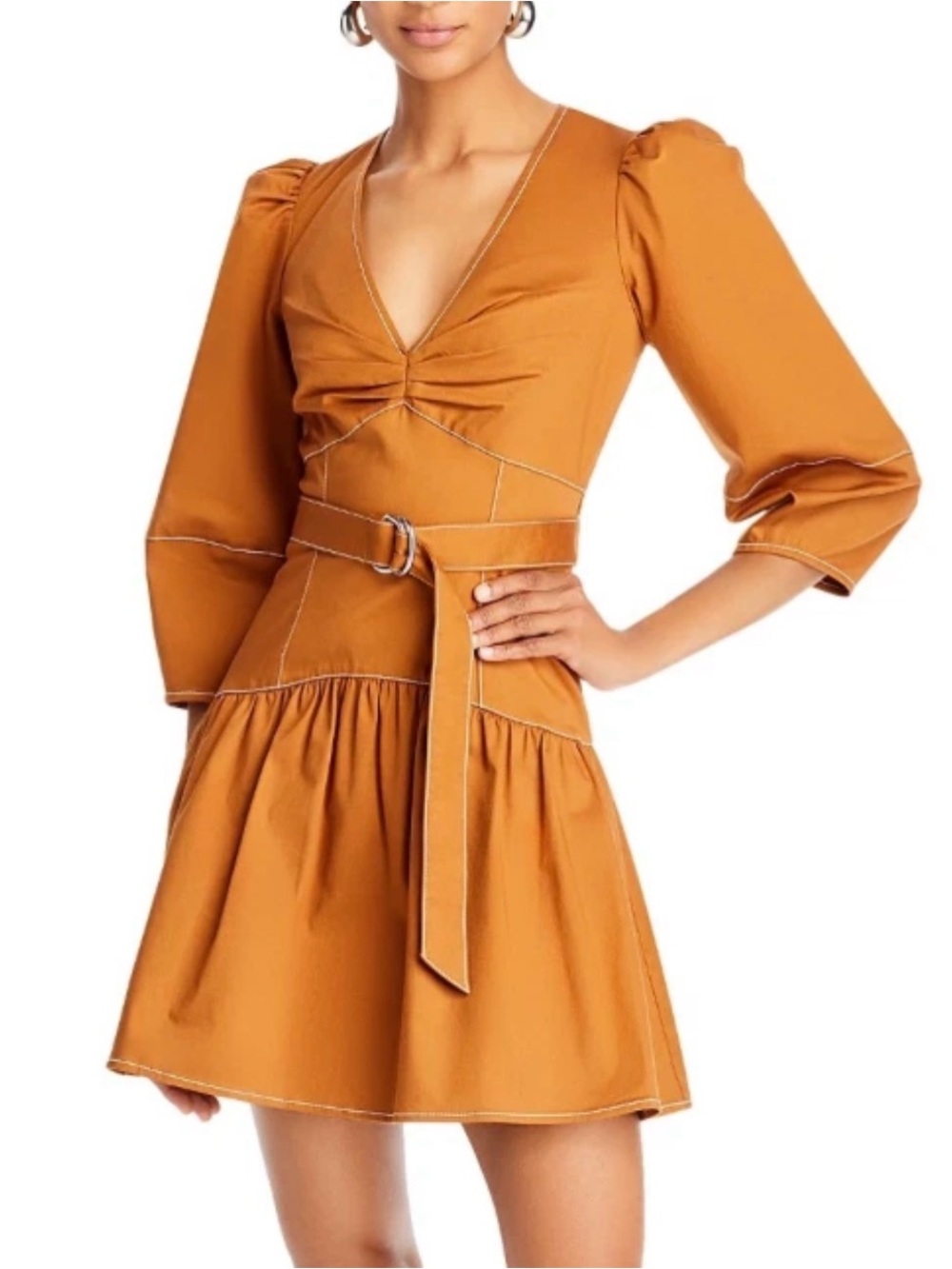 cinq a sept Mustard V-Neck Belted Mini Dress